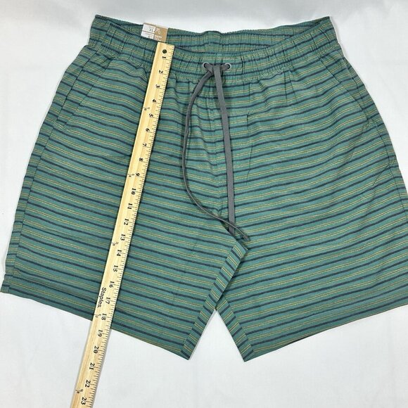 PrAna XL Green Striped Hemp Shorts Drawstring Waist 8" Inseam Mens NWT - Picture 3 of 13